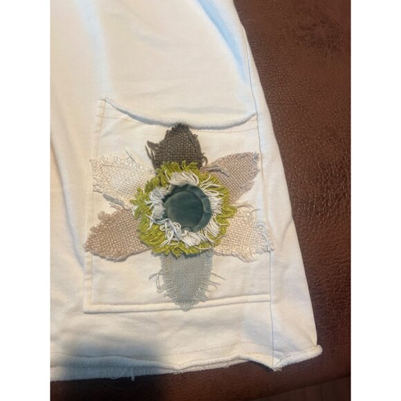 Lost Petal Linens White Tunic Tee Shirt Dress With Front Pockets & Sunflower L - Picture 8 of 10